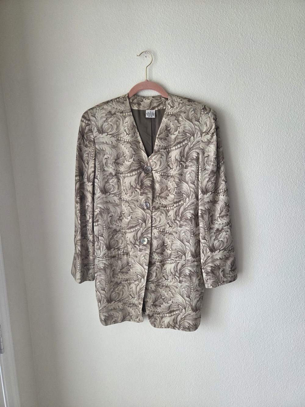Vintage 100% Silk Baroque Paisley Beige Taupe Blazer Jacket Sz 8 Quiet Luxury